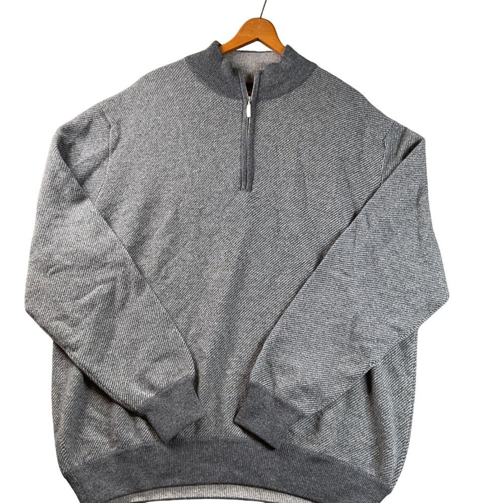 Holland & Sherry 100% Cashmere  Pullover Mens XXL Grey Excellent 1/4 Zip Sweater